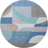8' Sky Blue Teal And Ivory Geometric Washable Round Rug With UV Protection