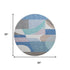 8' Sky Blue Teal And Ivory Geometric Washable Round Rug With UV Protection
