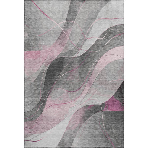 8' X 10' Pink Gray And Silver Abstract Washable Area Rug With UV Protection