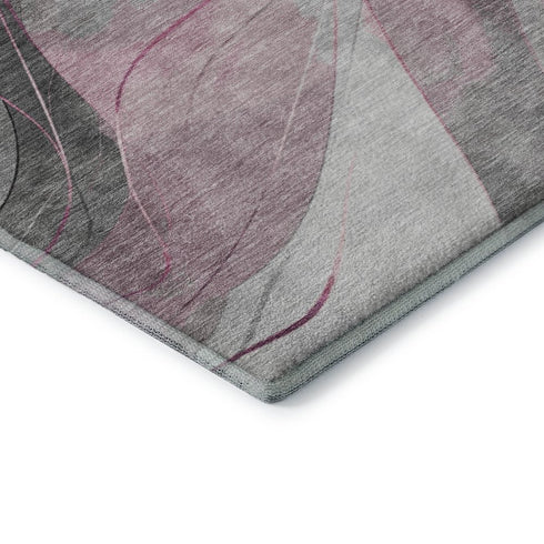 8' X 10' Pink Gray And Silver Abstract Washable Area Rug With UV Protection