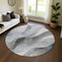 8' Sky Blue Gray And Silver Abstract Washable Round Rug With UV Protection