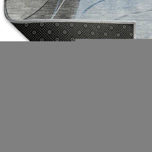 8' Sky Blue Gray And Silver Abstract Washable Round Rug With UV Protection