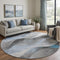 8' Sky Blue Gray And Silver Abstract Washable Round Rug With UV Protection