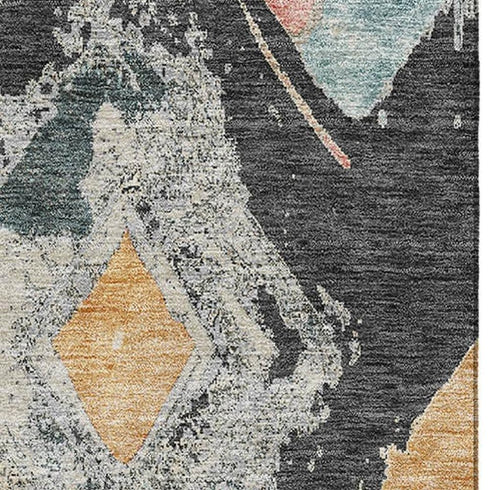 5' X 8' Charcoal Gold And Coral Abstract Geometric Washable Area Rug With UV Protection
