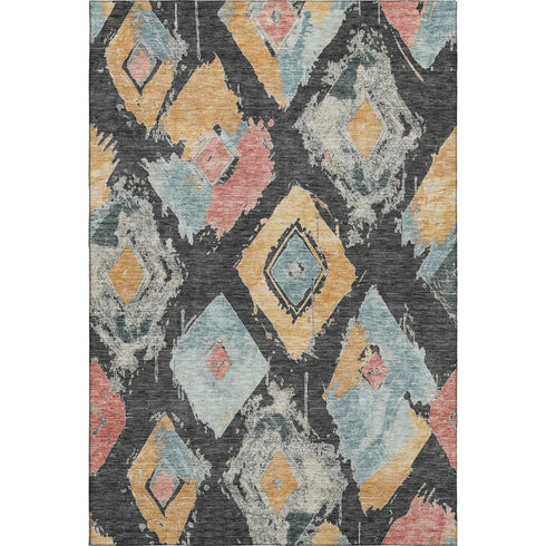 8' X 10' Charcoal Gold And Coral Abstract Geometric Washable Area Rug With UV Protection