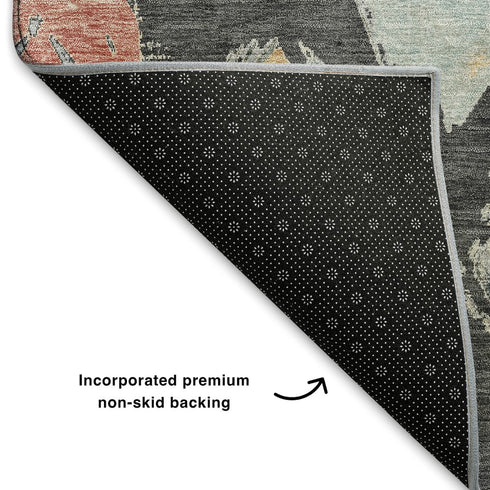 8' X 10' Charcoal Gold And Coral Abstract Geometric Washable Area Rug With UV Protection