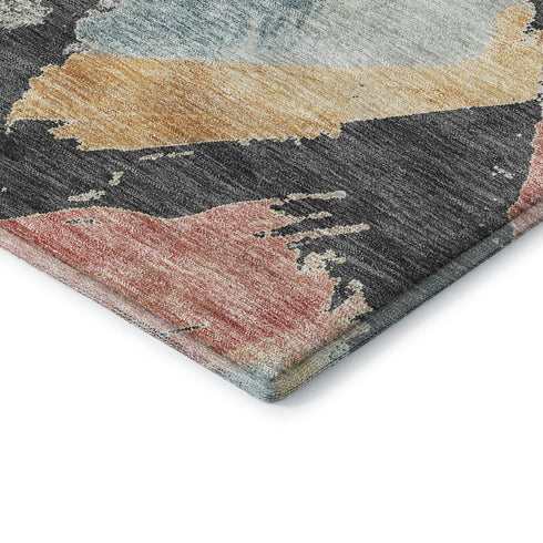 8' X 10' Charcoal Gold And Coral Abstract Geometric Washable Area Rug With UV Protection