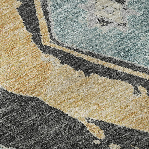 8' X 10' Charcoal Gold And Coral Abstract Geometric Washable Area Rug With UV Protection