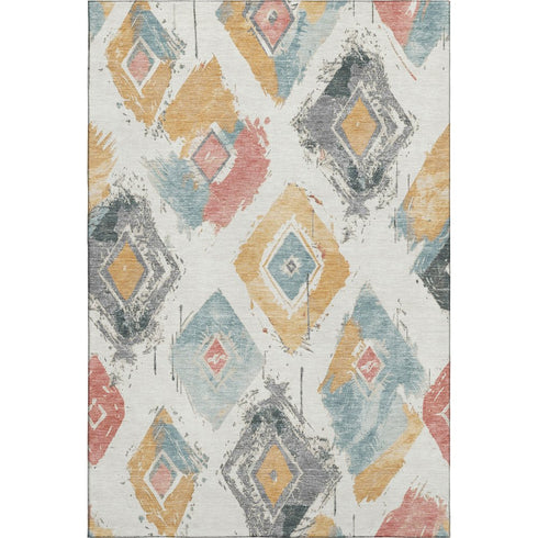 5' X 8' Ivory Gold And Blush Abstract Geometric Washable Area Rug With UV Protection