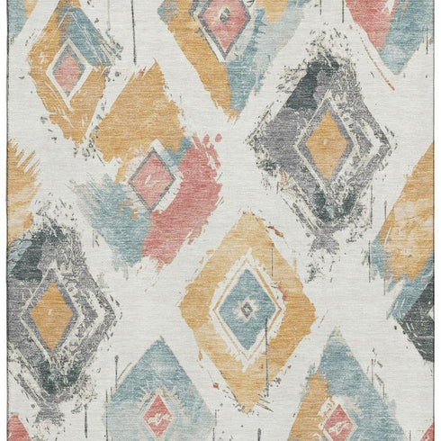 5' X 8' Ivory Gold And Blush Abstract Geometric Washable Area Rug With UV Protection