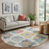 8' Ivory Gold And Blush Abstract Geometric Washable Round Rug With UV Protection