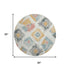 8' Ivory Gold And Blush Abstract Geometric Washable Round Rug With UV Protection