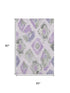 5' X 8' Lavender Ivory And Gray Abstract Geometric Washable Area Rug With UV Protection