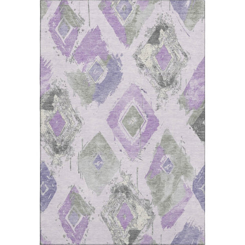 5' X 8' Lavender Ivory And Gray Abstract Geometric Washable Area Rug With UV Protection
