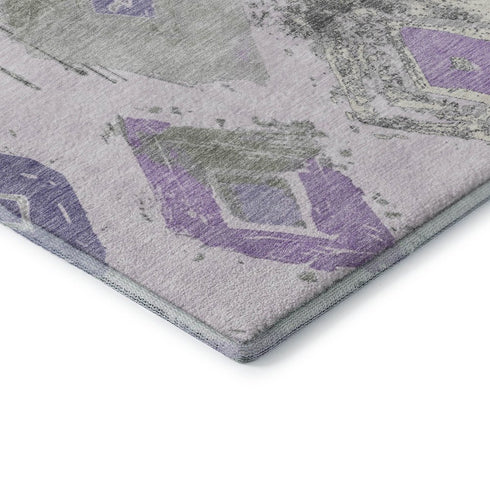 5' X 8' Lavender Ivory And Gray Abstract Geometric Washable Area Rug With UV Protection