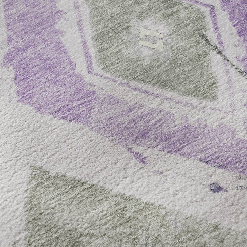 5' X 8' Lavender Ivory And Gray Abstract Geometric Washable Area Rug With UV Protection