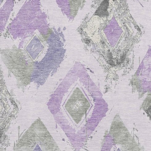 5' X 8' Lavender Ivory And Gray Abstract Geometric Washable Area Rug With UV Protection