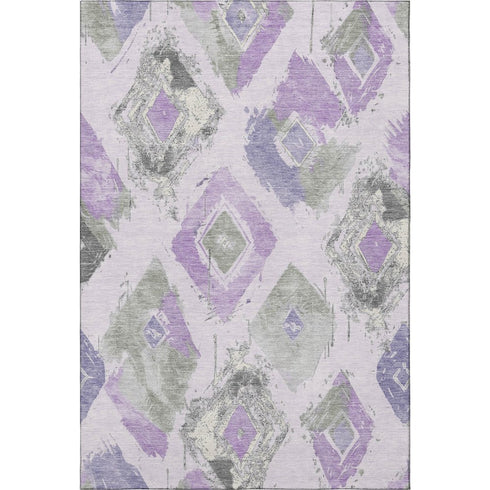 5' X 8' Lavender Ivory And Gray Abstract Geometric Washable Area Rug With UV Protection