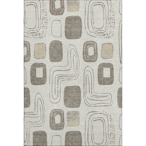 5' X 8' Beige Taupe And Khaki Geometric Washable Area Rug With UV Protection