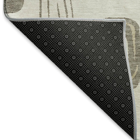 5' X 8' Beige Taupe And Khaki Geometric Washable Area Rug With UV Protection