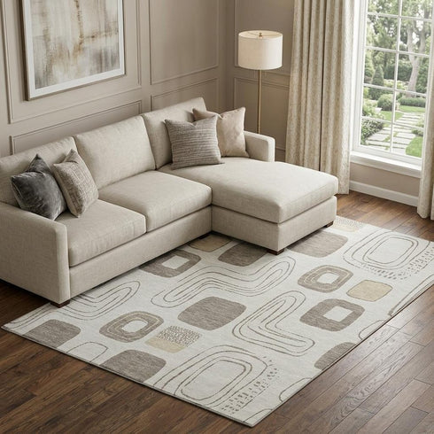 9' X 12' Beige Taupe And Khaki Geometric Washable Area Rug With UV Protection