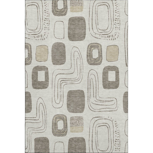 9' X 12' Beige Taupe And Khaki Geometric Washable Area Rug With UV Protection