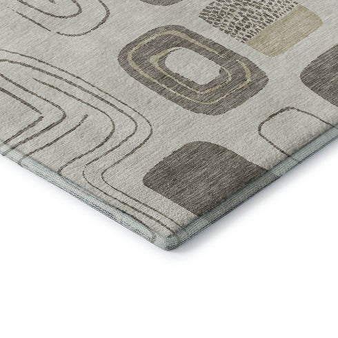 9' X 12' Beige Taupe And Khaki Geometric Washable Area Rug With UV Protection