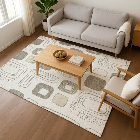 9' X 12' Beige Taupe And Khaki Geometric Washable Area Rug With UV Protection
