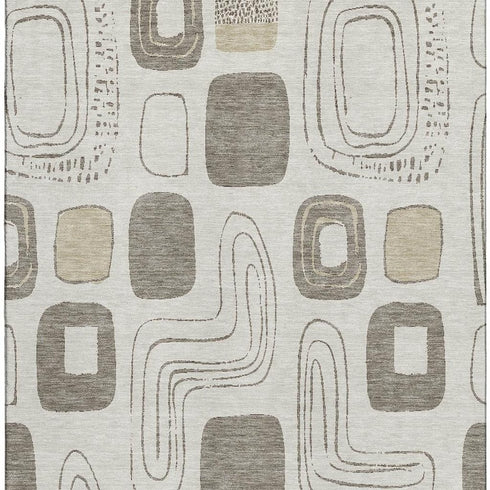 9' X 12' Beige Taupe And Khaki Geometric Washable Area Rug With UV Protection