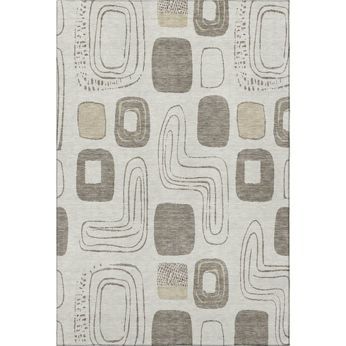 9' X 12' Beige Taupe And Khaki Geometric Washable Area Rug With UV Protection