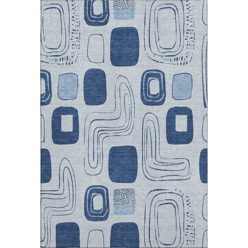9' X 12' Blue Sky Blue And Ivory Geometric Washable Area Rug With UV Protection