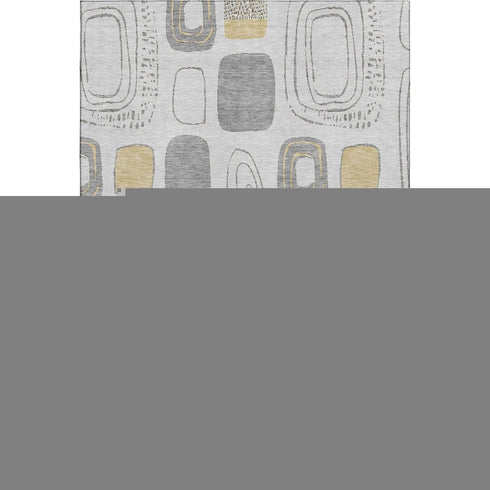 8' X 10' Gray Silver And Gold Geometric Washable Area Rug With UV Protection