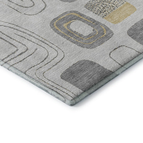 8' X 10' Gray Silver And Gold Geometric Washable Area Rug With UV Protection
