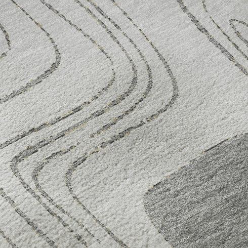 8' X 10' Gray Silver And Gold Geometric Washable Area Rug With UV Protection