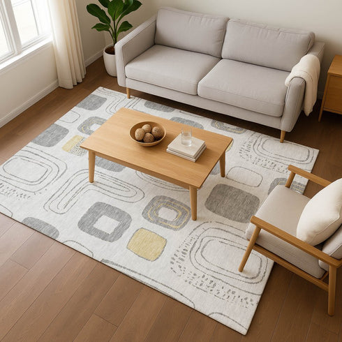 8' X 10' Gray Silver And Gold Geometric Washable Area Rug With UV Protection