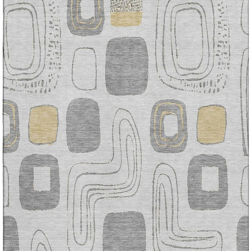 8' X 10' Gray Silver And Gold Geometric Washable Area Rug With UV Protection