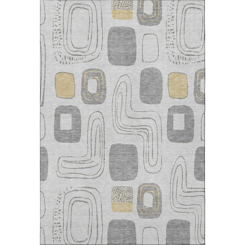 8' X 10' Gray Silver And Gold Geometric Washable Area Rug With UV Protection