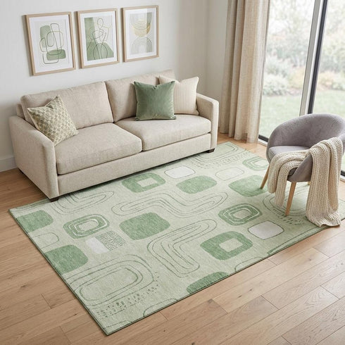 5' X 8' Mint Green And Ivory Geometric Washable Area Rug With UV Protection