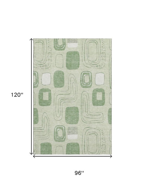 8' X 10' Mint Green And Ivory Geometric Washable Area Rug With UV Protection