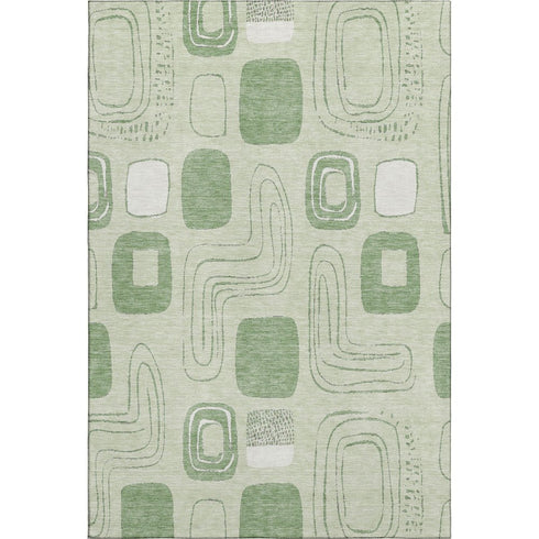 8' X 10' Mint Green And Ivory Geometric Washable Area Rug With UV Protection