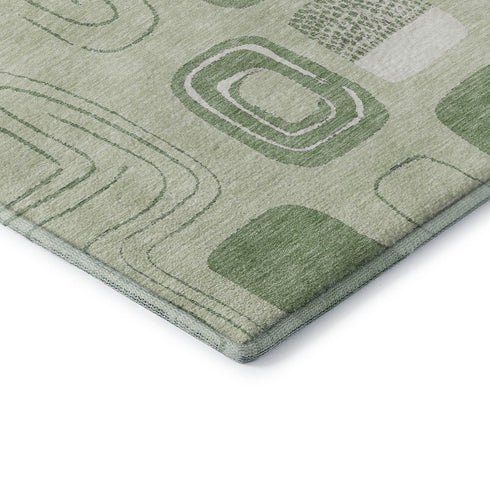 8' X 10' Mint Green And Ivory Geometric Washable Area Rug With UV Protection