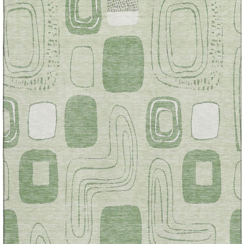 8' X 10' Mint Green And Ivory Geometric Washable Area Rug With UV Protection