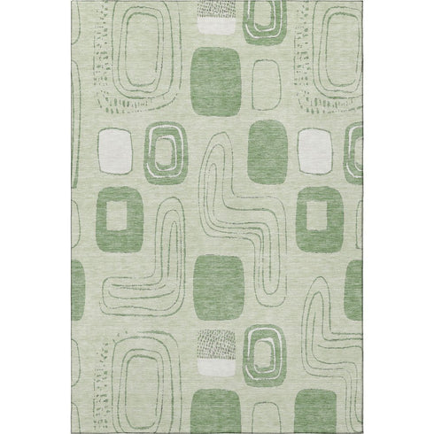 8' X 10' Mint Green And Ivory Geometric Washable Area Rug With UV Protection