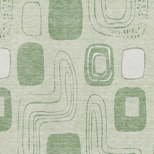 9' X 12' Mint Green And Ivory Geometric Washable Area Rug With UV Protection