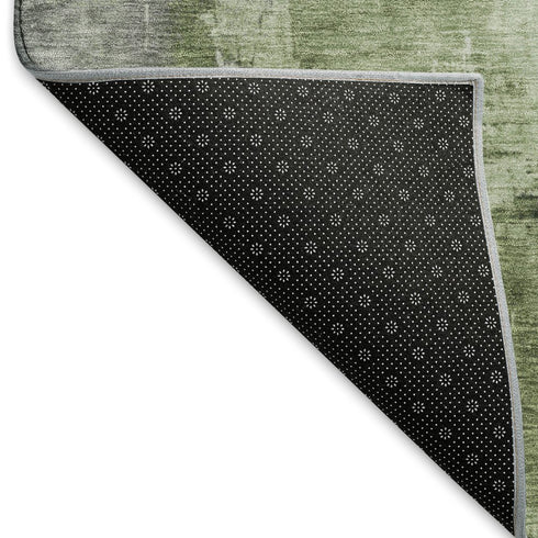 9' X 12' Green Ivory And Gray Abstract Washable Area Rug With UV Protection