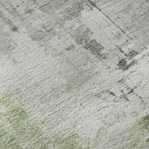 9' X 12' Green Ivory And Gray Abstract Washable Area Rug With UV Protection