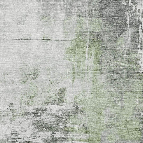 9' X 12' Green Ivory And Gray Abstract Washable Area Rug With UV Protection