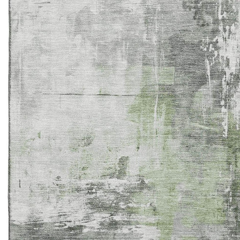 9' X 12' Green Ivory And Gray Abstract Washable Area Rug With UV Protection