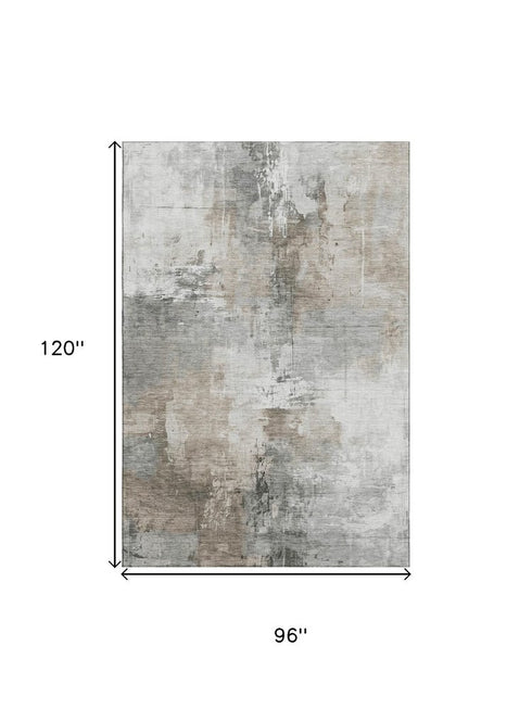 8' X 10' Ivory Gray And Beige Abstract Washable Area Rug With UV Protection