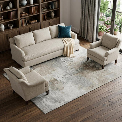 8' X 10' Ivory Gray And Beige Abstract Washable Area Rug With UV Protection